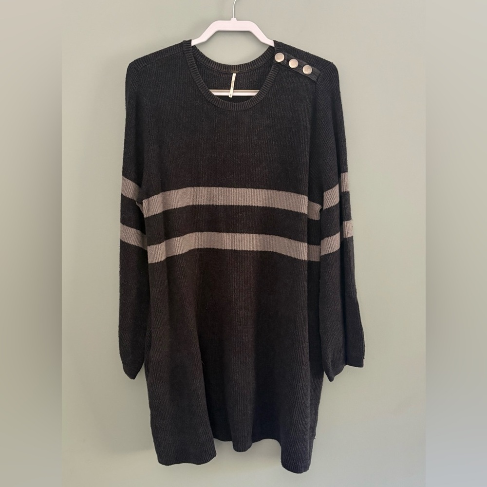 Free People Black and Gray Striped Mini Dress - Picture 11 of 14